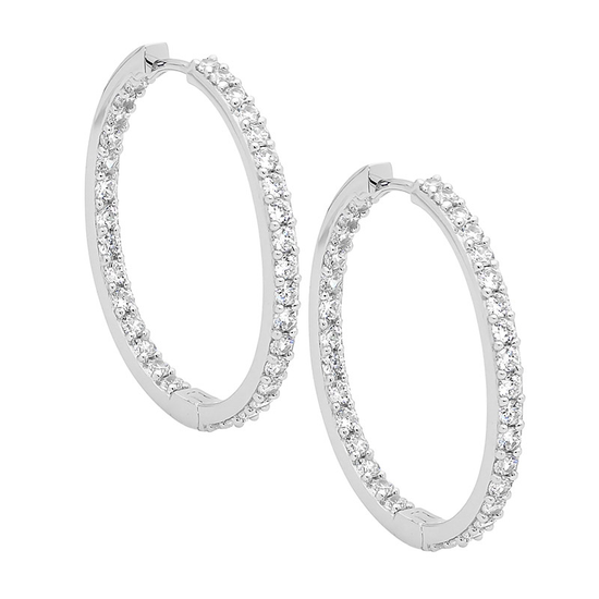 Ellani Sterling Silver 3cm Cz Inside Out Hoop Earrings 2