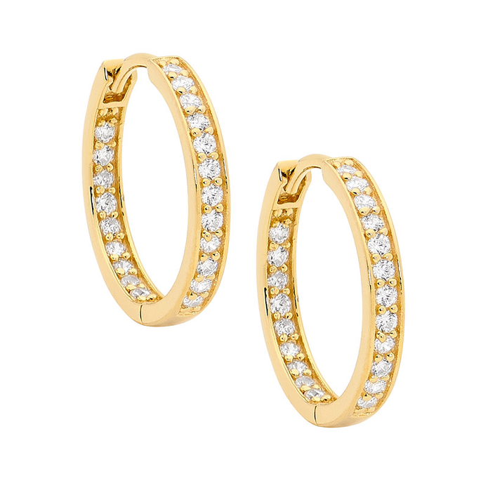 Ellani Sterling Silver Gp Cz Inside Out Hoop Earrings