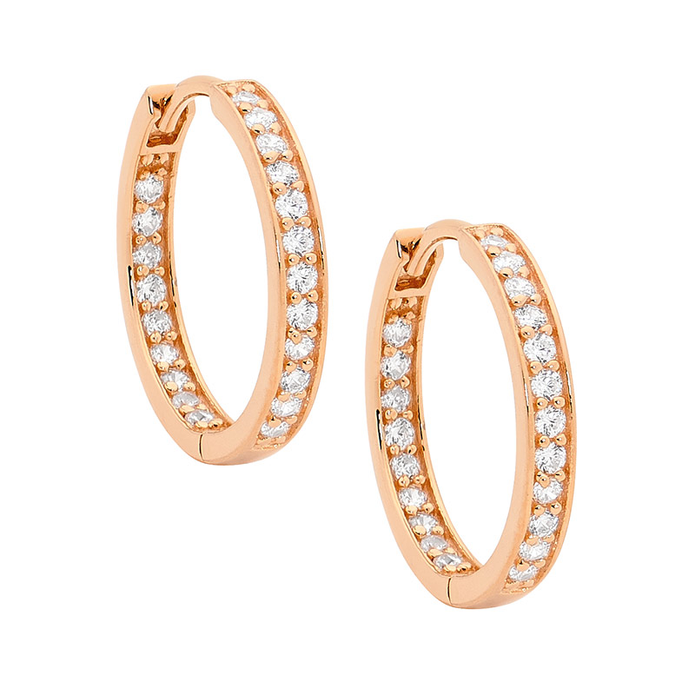 Ellani Sterling Silver Rgp Cz Inside Out Hoop Earrings