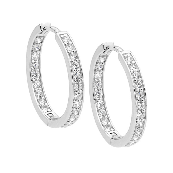 Ellani Sterling Silver Cz Inside Out Hoop Earrings