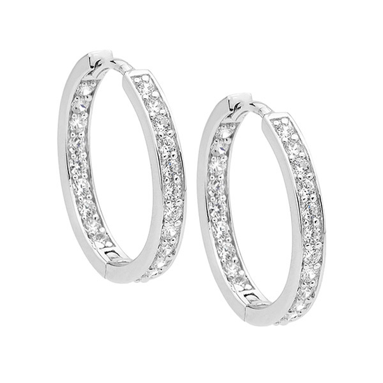 Ellani Sterling Silver Cz Inside Out Hoop Earrings