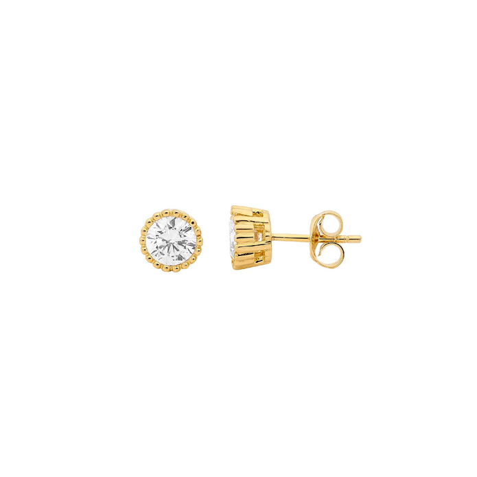 Ellani Sterling Silver Gp 4mm Cz Crown Stud Earrings