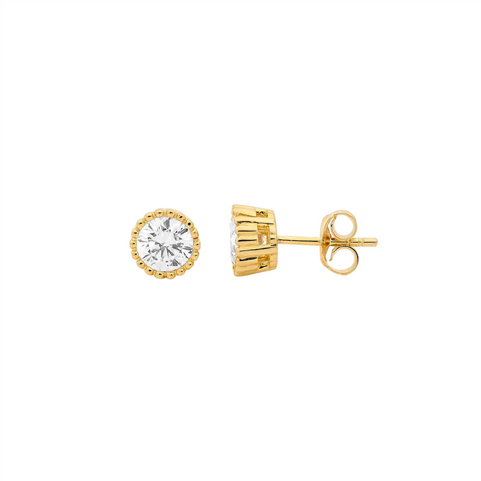 Ellani Sterling Silver Gp 5mm Cz Crown Stud Earrings