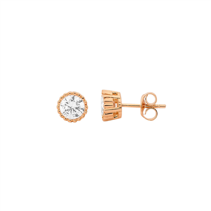 Ellani Sterling Silver Rgp 5mm Cz Crown Stud Earrings