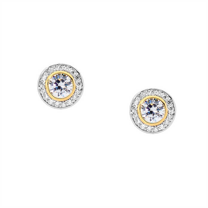 Ellani Sterling Silver Gp Cz Halo Stud Earrings 2