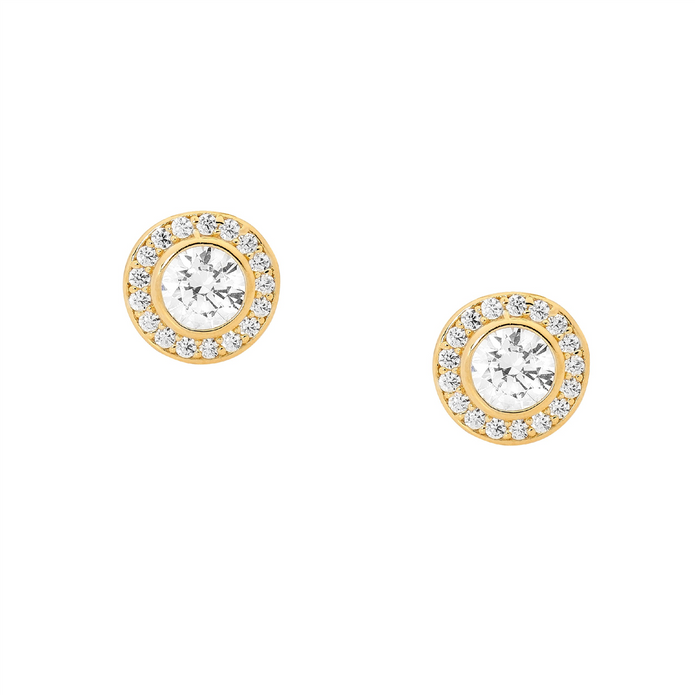 Ellani Sterling Silver Gp Round Cz Stud Earrings