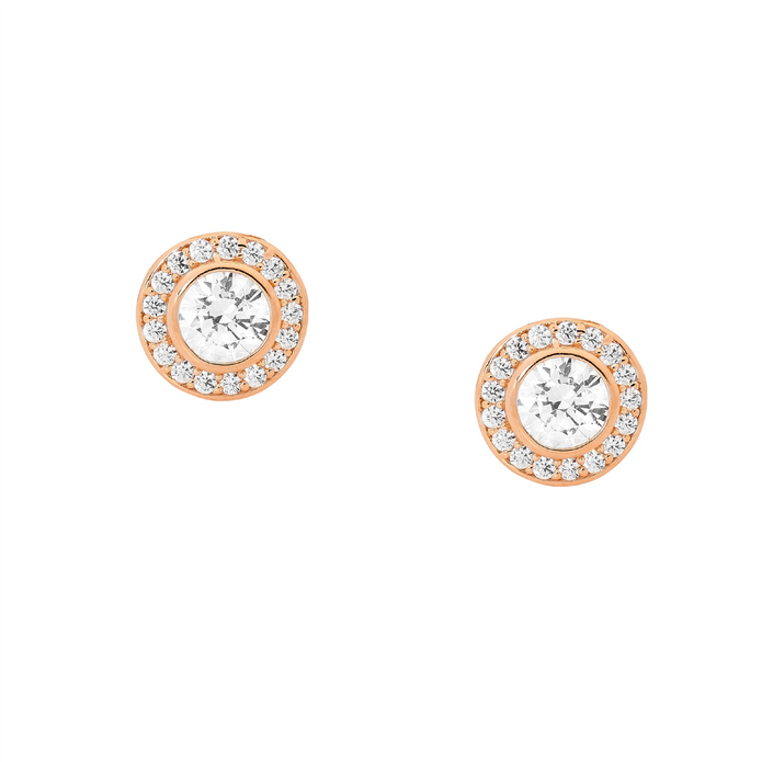 Ellani Sterling Silver Rgp Cz Halo Stud Earrings