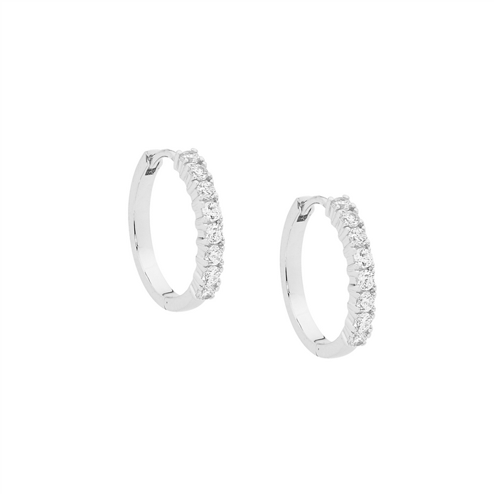 Ellani Sterling Silver Cz 15mm Hoop Earrings