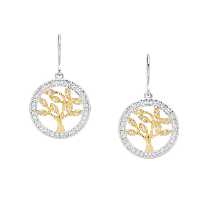 Ellani Sterling Silver Cz 'tree Of Life' Drop Earrings