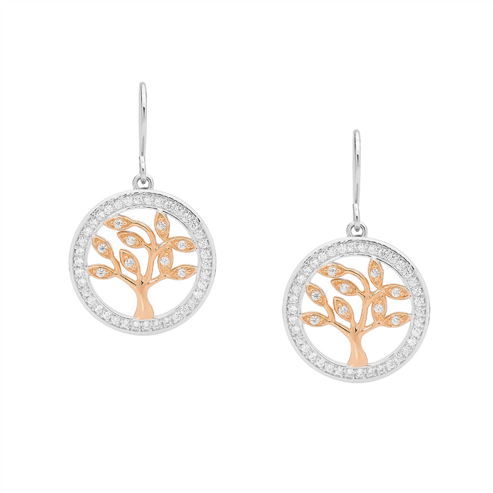 Ellani Sterling Silver Rgp Cz 'tree Of Life' Drop Earrings