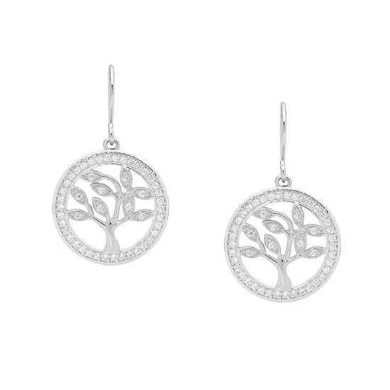Ellani Sterling Silver Cz 'tree Of Life' Drop Earrings 2