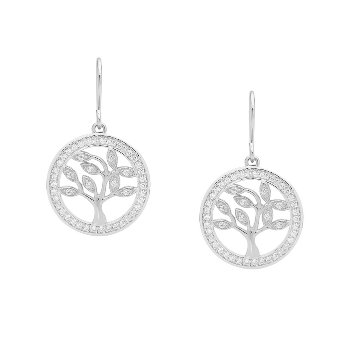 Ellani Sterling Silver Cz 'tree Of Life' Drop Earrings 2