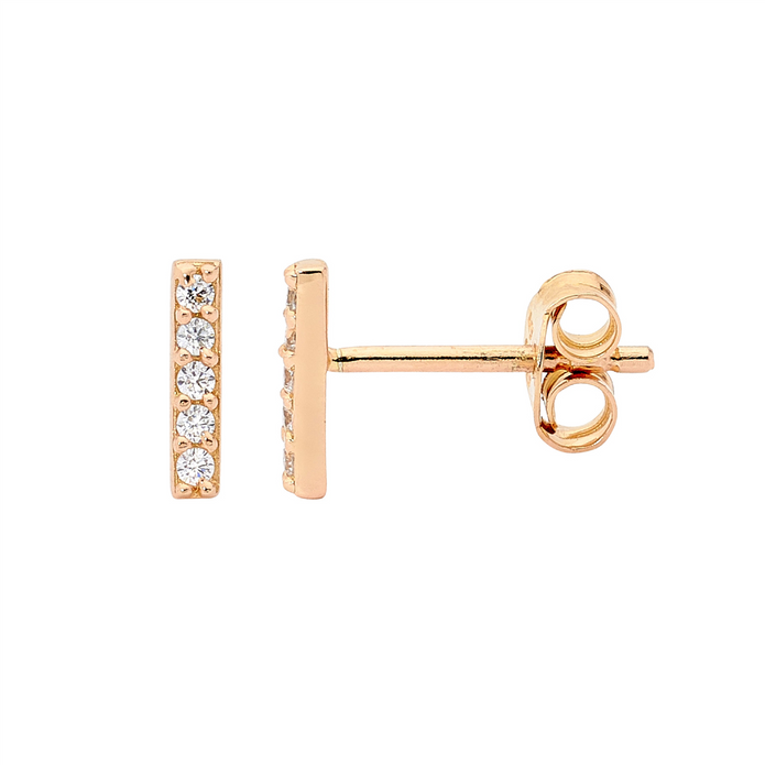 Ellani Sterling Silver Gp Cz 8mm Bar Stud Earrings