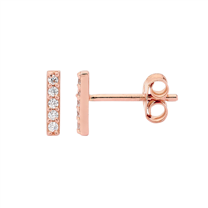 Ellani Sterling Silver Rgp Cz 8mm Bar Stud Earrings