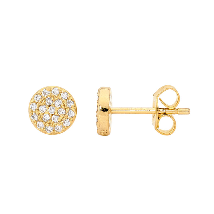 Ellani Sterling Silver Gp 7mm Cz Pave Circle Stud Earrings