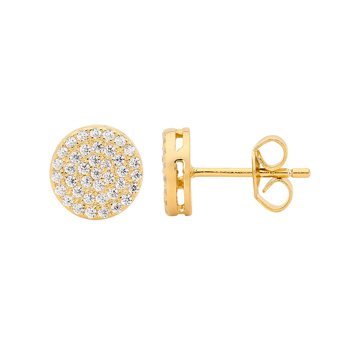 Ellani Sterling Silver Gp 8mm Cz Pave Circle Stud Earrings