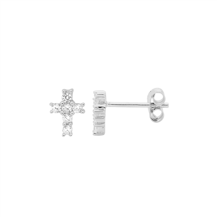 Ellani Sterling Silver Cz Cross Stud Earrings