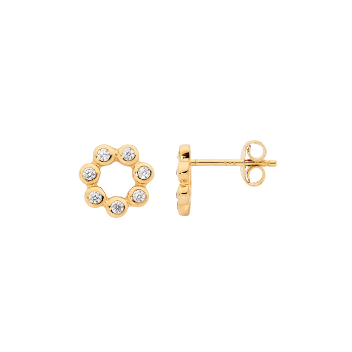 Ellani Sterling Silver Gp Cz Open Circle Stud Earrings