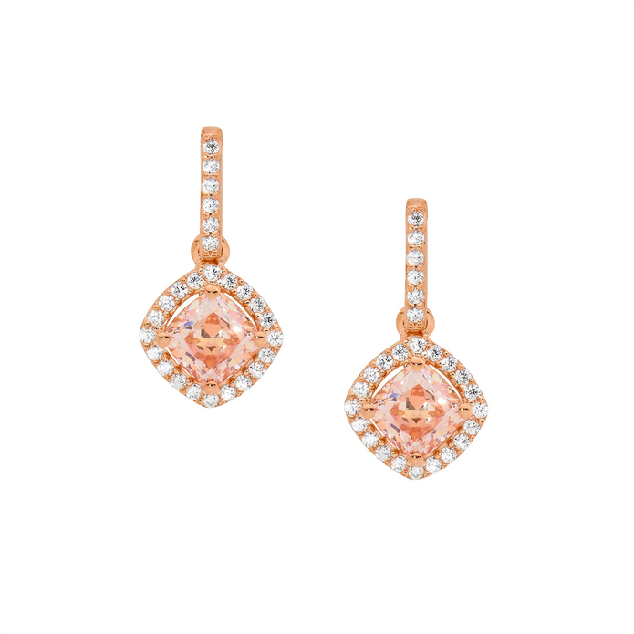 Ellani Sterling Silver Rgp Cz Halo Drop Earrings 2