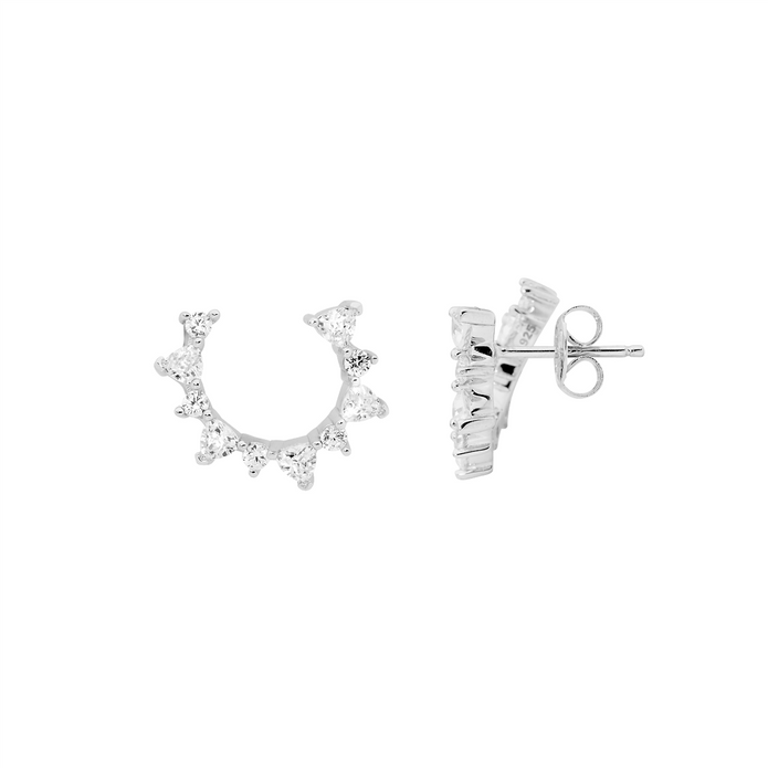 Ellani Sterling Silver Open Circle Cz Stud Earrings