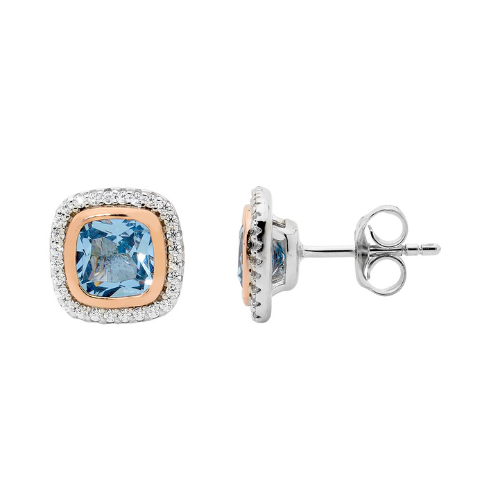 Ellani Sterling Silver Rgp Cz Halo Stud Earrings