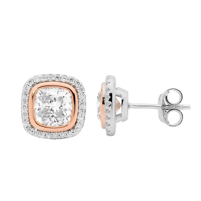 Ellani Sterling Silver Rgp Cz Halo Stud Earrings 2