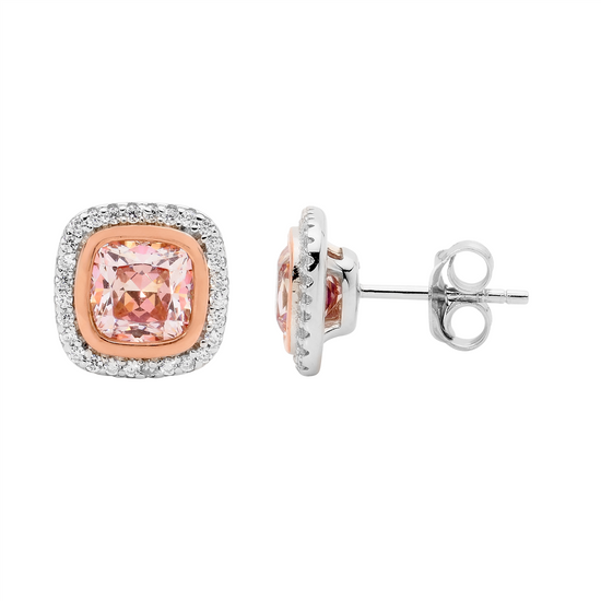 Ellani Sterling Silver Rgp Cz Halo Stud Earrings 3