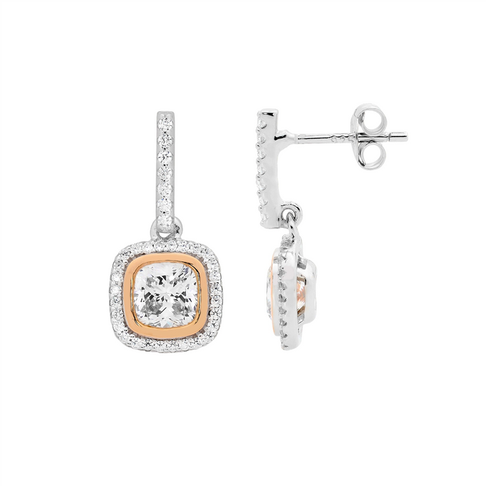 Ellani Sterling Silver Rgp Cz Halo Drop Earrings 4
