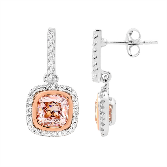 Ellani Sterling Silver Rgp Cz Halo Drop Earrings 5