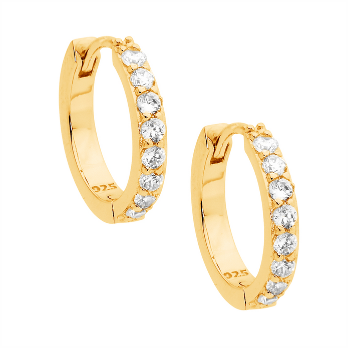 Ellani Sterling Silver Gp Cz 15mm Hoop Earrings