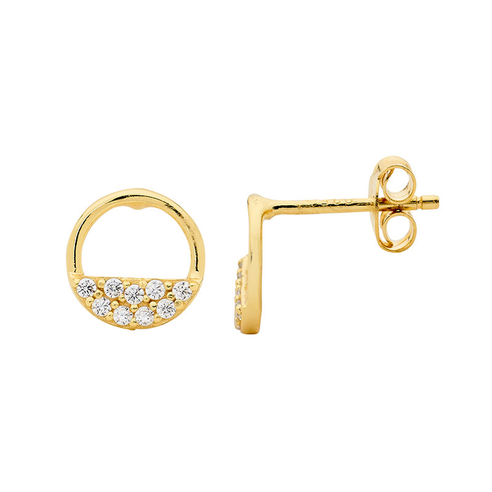 Ellani Sterling Silver Gp Open Circle Half Cz Stud Earrings