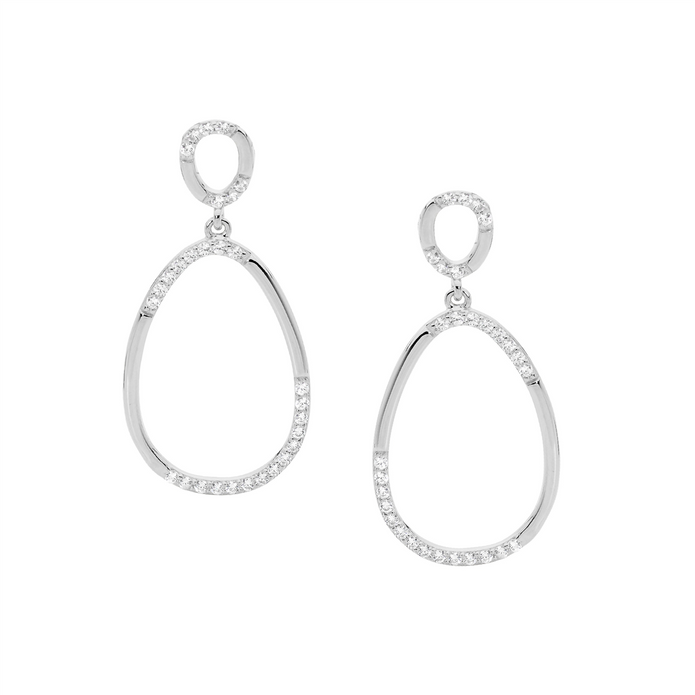 Ellani Sterling Silver Cz Oval Drop Earrings