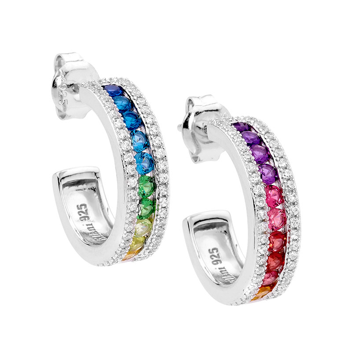 Ellani Sterling Silver Multi Coloured Cz 18mm Hoop Earrings