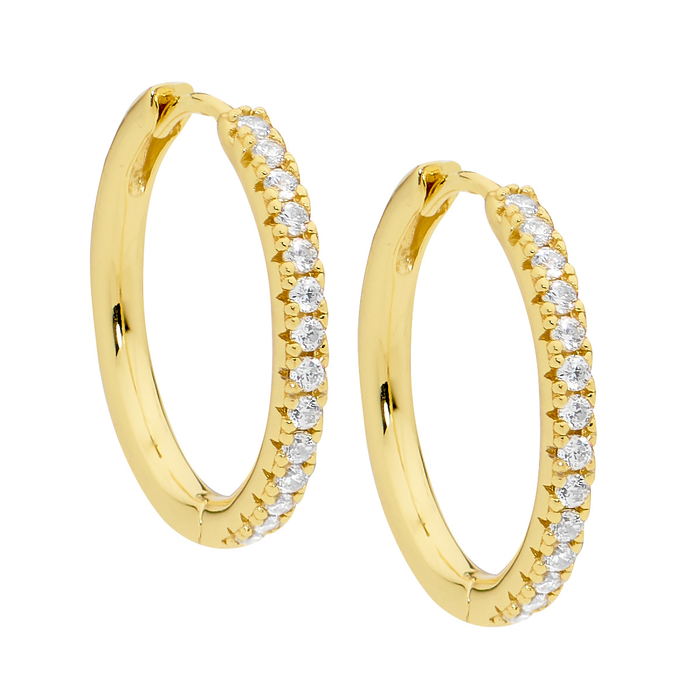 Ellani E527g Ellani Sterling Silver Gold Plated White Cz 20mm Hoop Earrings