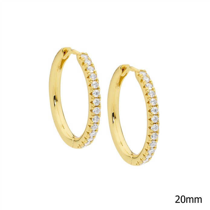 Ellani E527g Ellani Sterling Silver Gold Plated White Cz 20mm Hoop Earrings