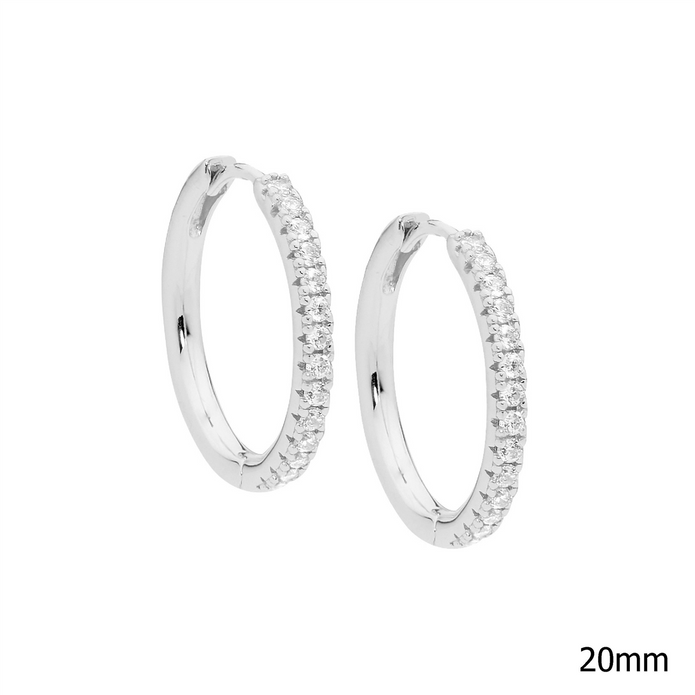 Ellani Sterling Silver Cz 20mm Hoop Earrings