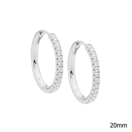 Ellani Sterling Silver Cz 20mm Hoop Earrings