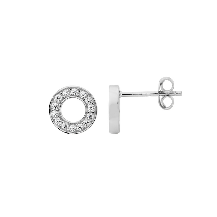 Ellani Sterling Silver Cz 9mm Open Circle Stud Earrings