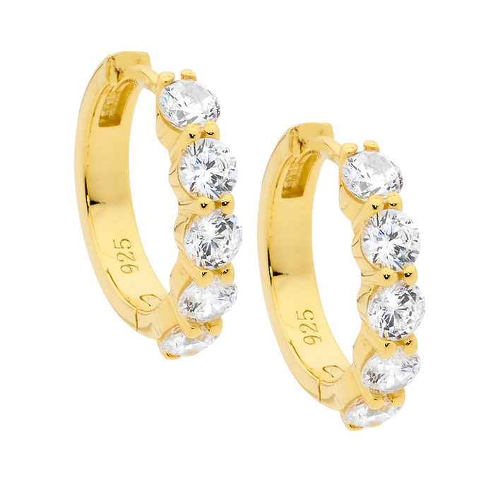 Ellani Sterling Silver Ygp 17mm Cz Hoop Earrings