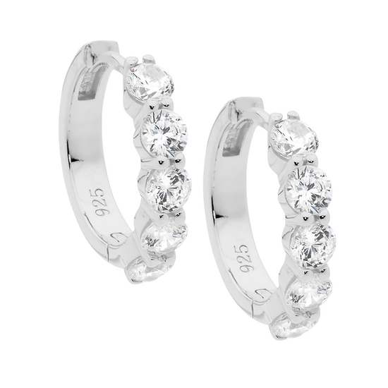 Ellani Sterling Silver 17mm Cz Hoop Earrings