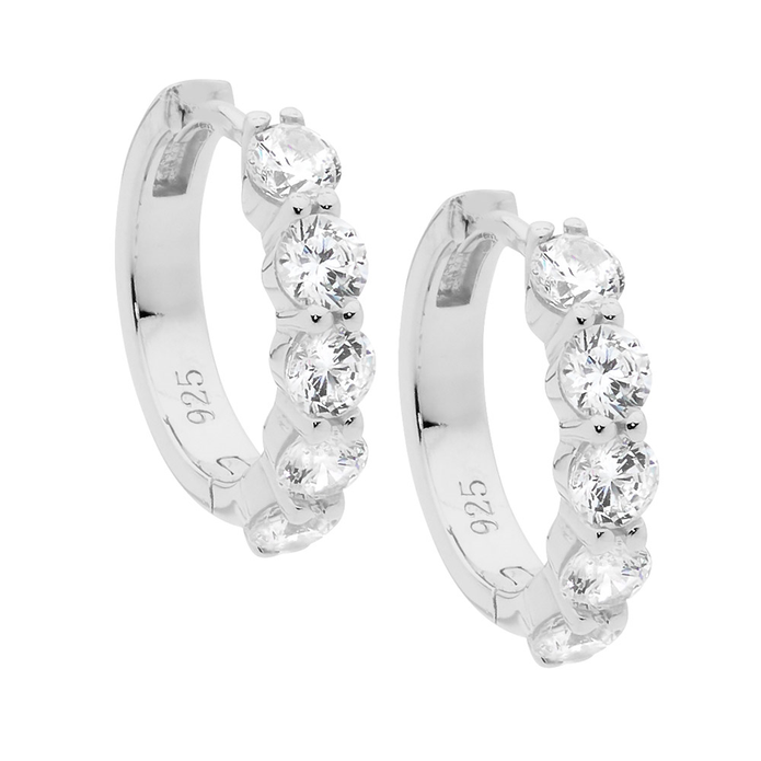 Ellani Sterling Silver 17mm Cz Hoop Earrings
