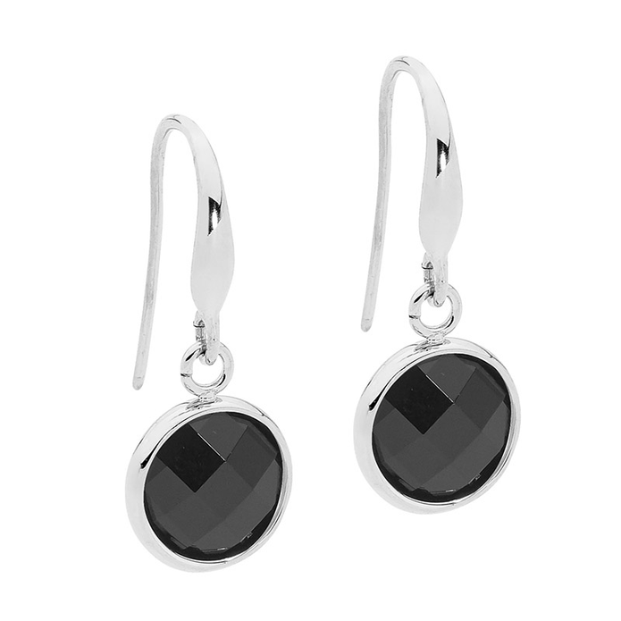 Ellani Stainless Steel Round Glass Drop Earrings