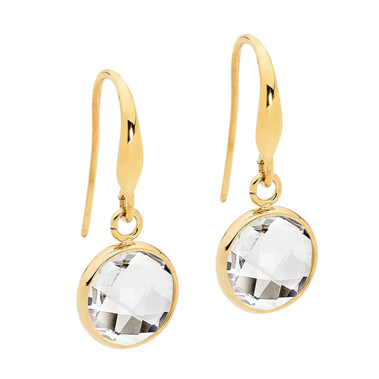 Ellani Stainless Steel Gp Round Glass Drop Earrings