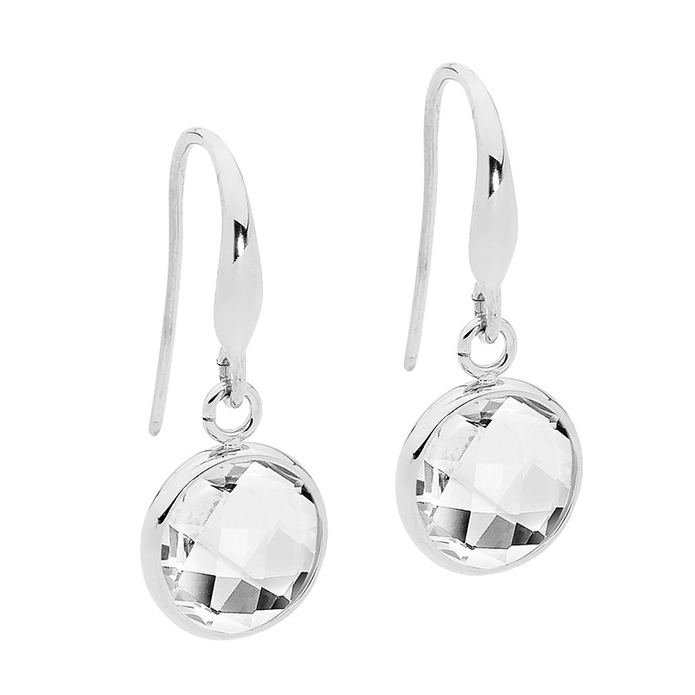 Ellani Stainless Steel Round Glass Drop Earrings 2