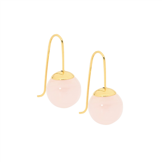 Ellani Se174g Ellani Stainless Steel Gold Plated 12mm Rose Quartz Ball Drop Earrings.