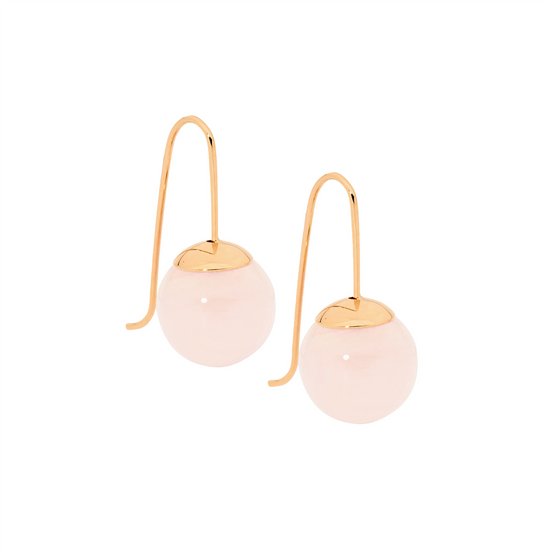 Ellani Stainless Steel Rgp 12mm Rose Quartz Ball Drop Earrings