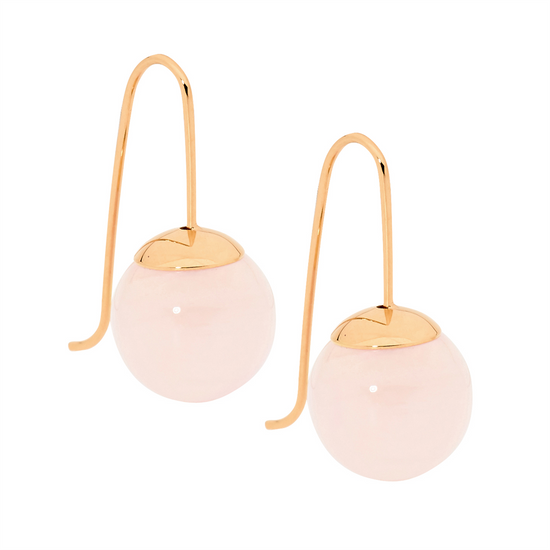Ellani Stainless Steel Rgp 12mm Rose Quartz Ball Drop Earrings
