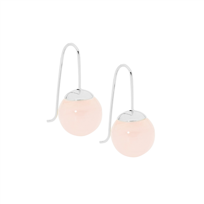 Ellani Stainless Steel 12mm Rose Quartz Ball Drop Earrings