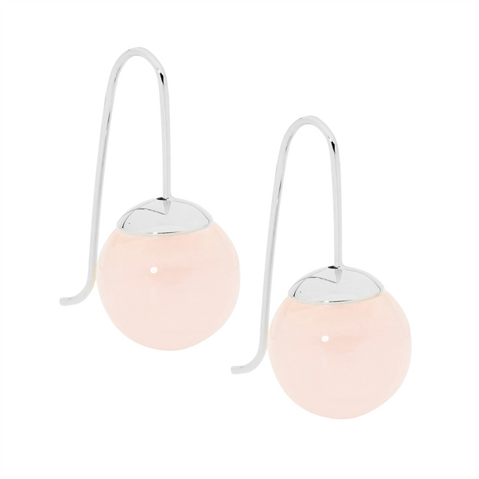 Ellani Stainless Steel 12mm Rose Quartz Ball Drop Earrings