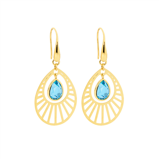 Stainless Steel Gp Glass Open Tear Drop Earrings
